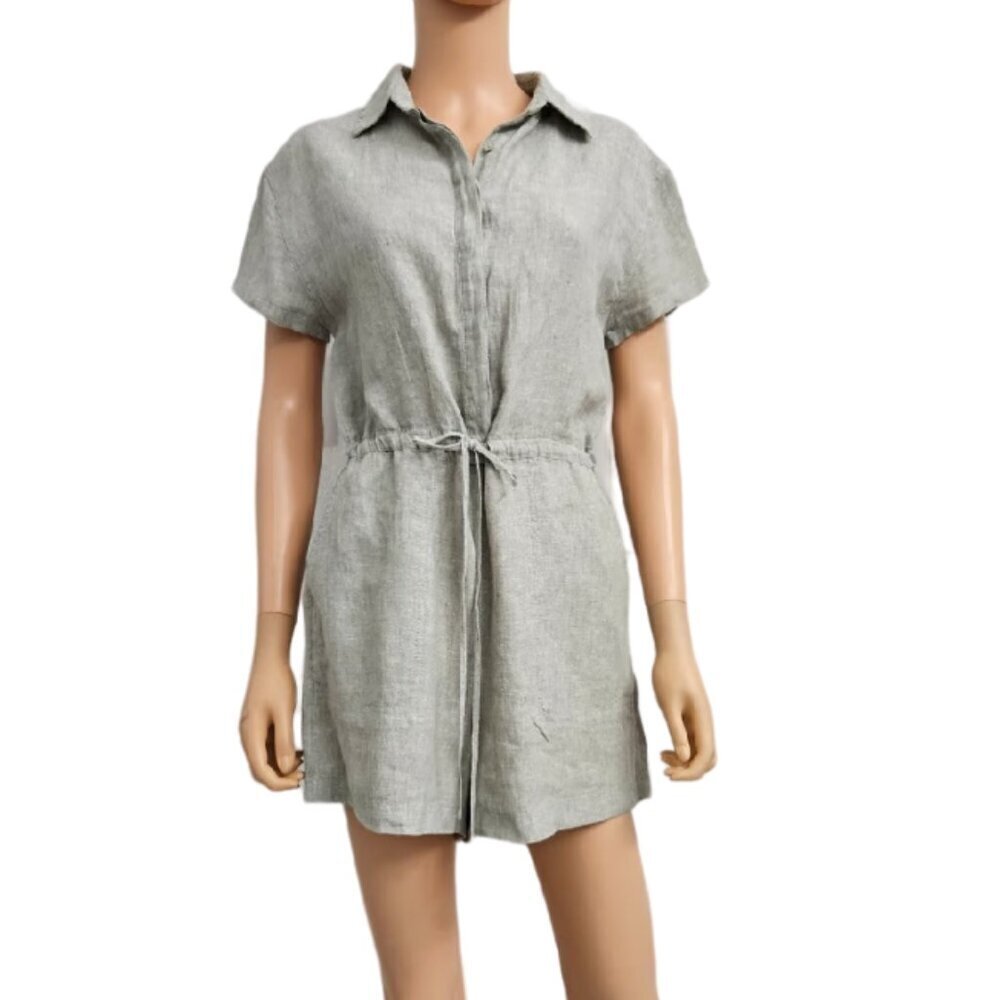 C&C California 100%‎ Linen Collared and Tie-Waist Romper Short Sleeve Size M